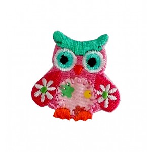Iron-on Embroidery Sticker - Pink Owl with Little Daisies